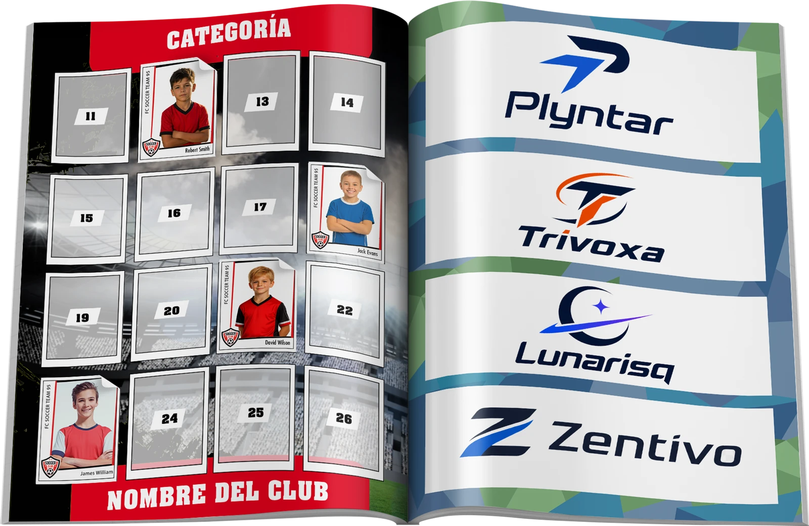 Interior del álbum: páginas de cromos y patrocinadores